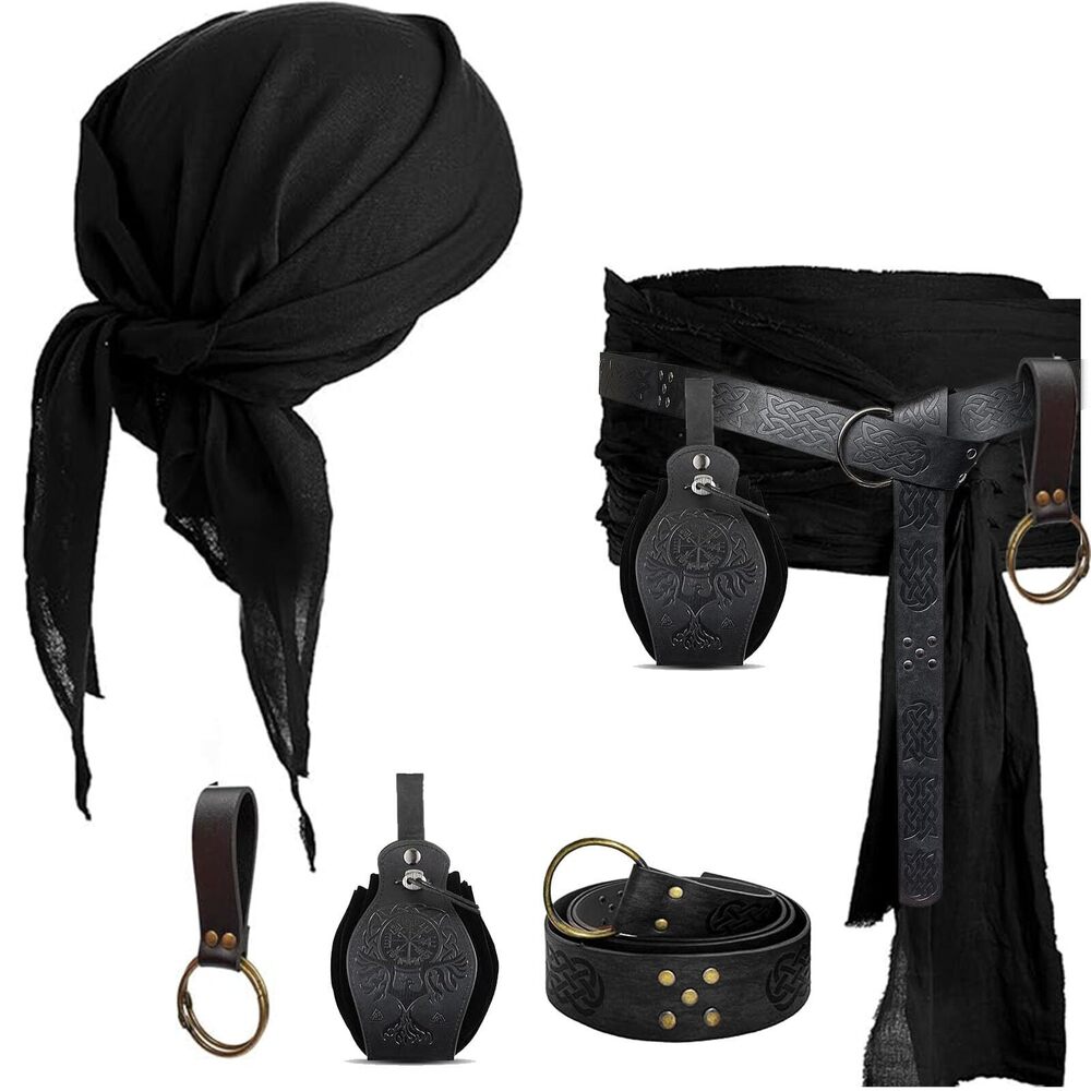 2749 Pirate Costume Head Scarf Bandana Hat Waist Sash Medieval